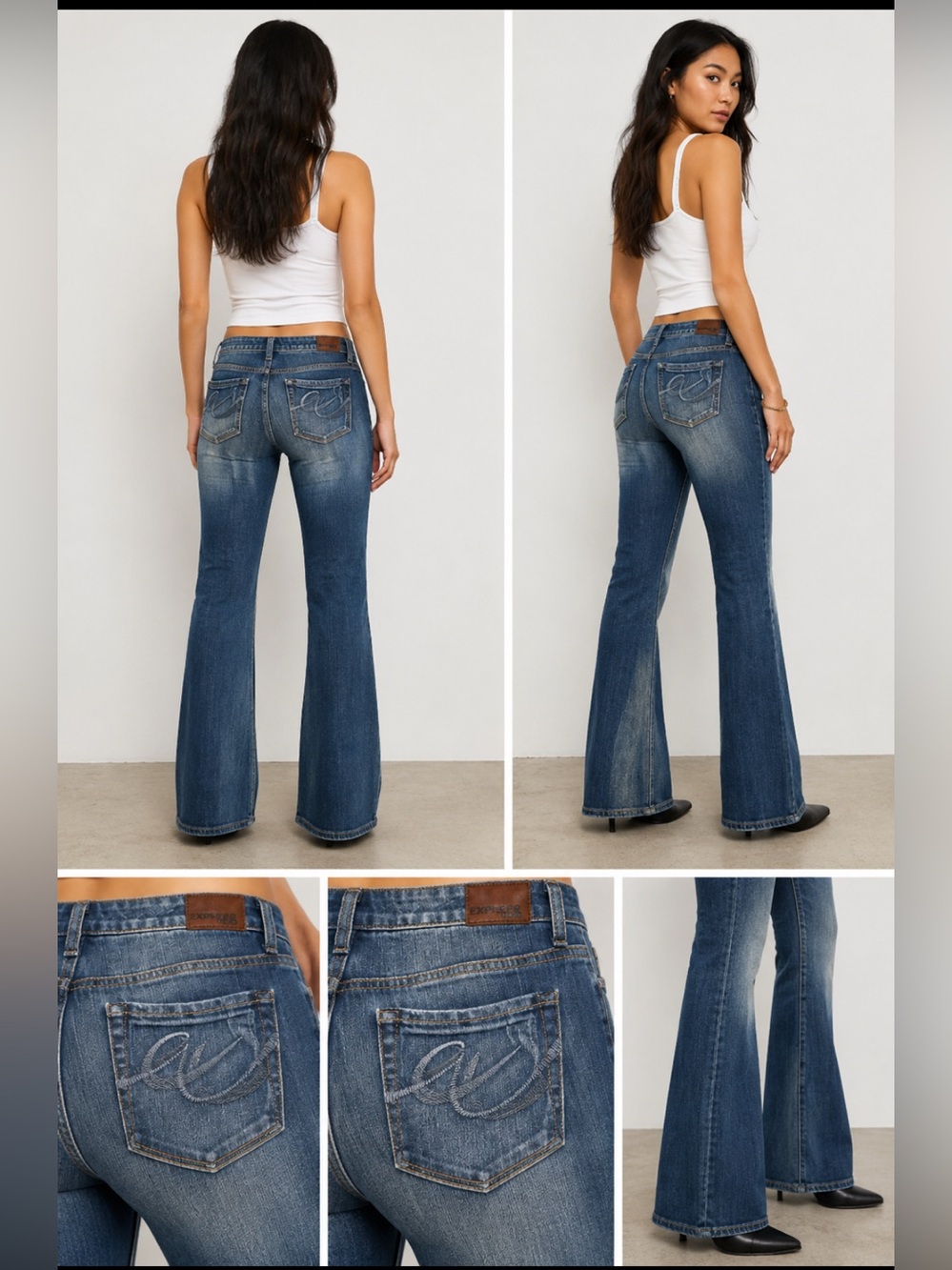Y2K indie sleaze 2000s Express Bootcut Jeans sz 10S Embroidered mid rise indigo